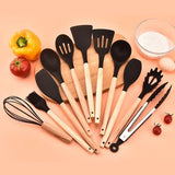 Juego de utensilios de cocina de silicona de 12 piezas | Herramientas de cocina con espátula y cucharas medidoras