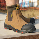 Men’s Nubuck Leather Safety Boots - Composite Toe No-Lace Work Boots