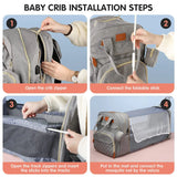 3-in-1 Diaper Bag Backpack with Foldable Baby Bed and USB Charging Port