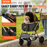 Cochecito plegable para mascotas: capacidad de 30 kg, con frenos y portabebés desmontable para perros pequeños y medianos
