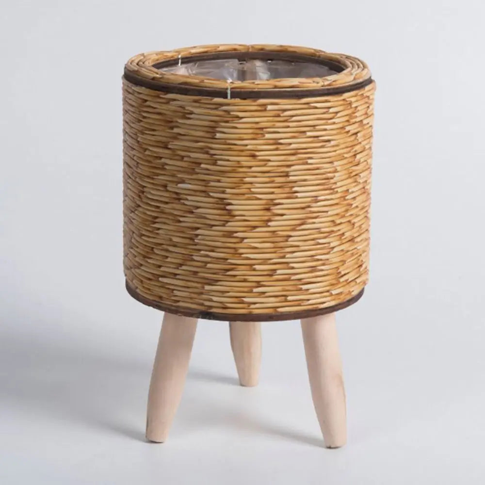 Nordic Style Rattan Woven Plastic Flower Pot with Stand