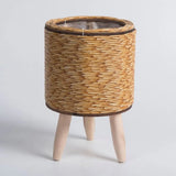Nordic Style Rattan Woven Plastic Flower Pot with Stand