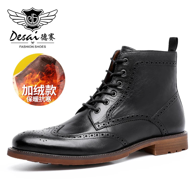 Men’s Genuine Leather Outdoor Boots – Waterproof Ankle-High Slip-On Boots for Spring & Autumn