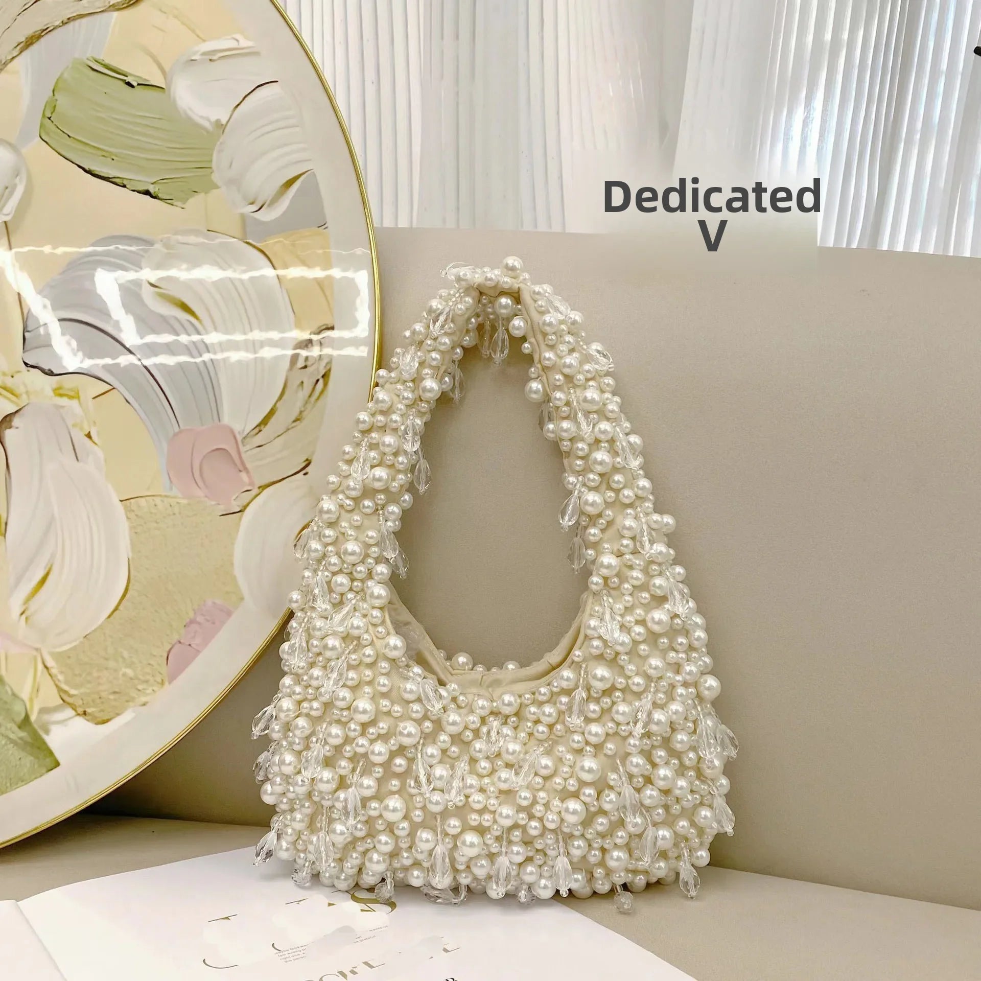 Elegant Pearl Beaded Shoulder Bag – Soft, Stylish Underarm Purse for Everyday & Casual Outings
