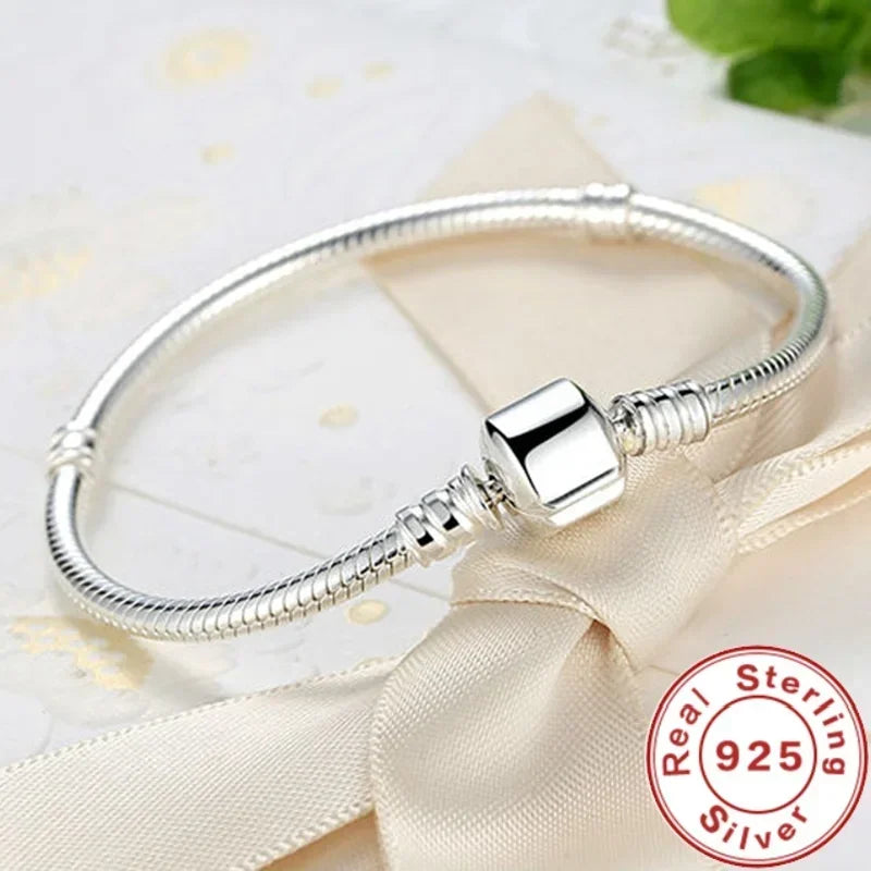 925 Sterling Silver Snake Chain Charm Bracelet for Women
