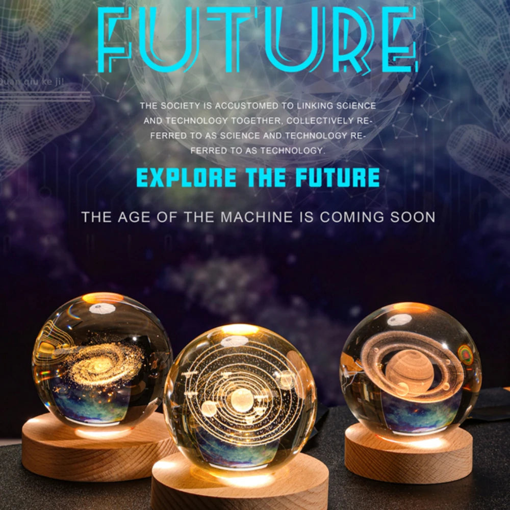 3D Crystal Galaxy Night Light - LED Planetary Lamp for Bedroom Decor