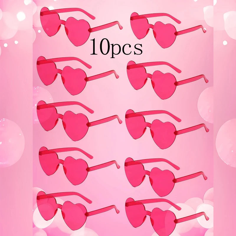 10 gafas de sol con forma de corazón, gafas de sol con forma de corazón, sin marco, de una pieza, de colores deslumbrantes
