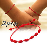 Pulsera ajustable de la suerte para parejas, tejida a mano, de color rojo, de algodón y lino, con diseño clásico de dijes