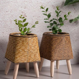 Nordic Style Rattan Woven Plastic Flower Pot with Stand