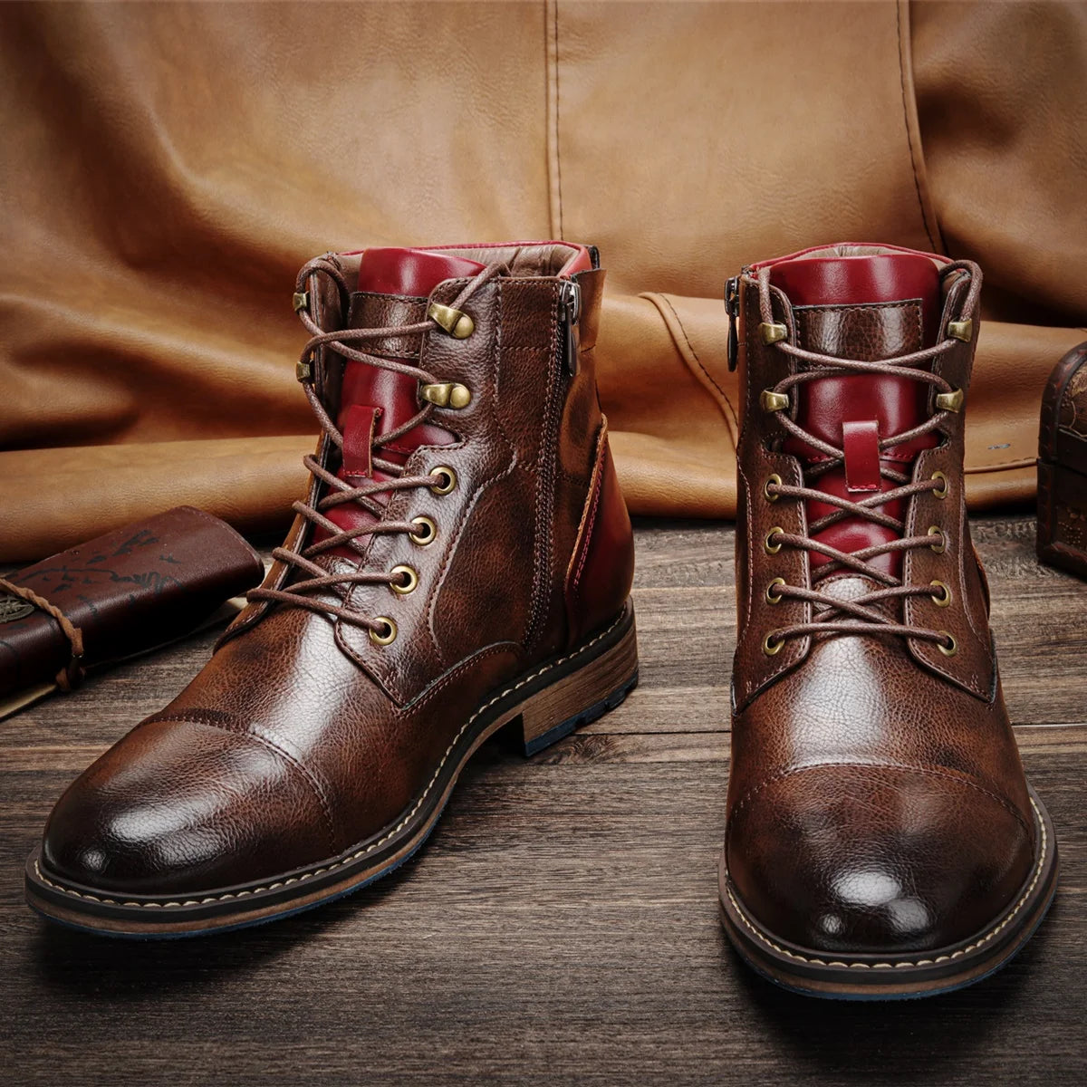 Men’s Microfiber Leather Ankle Boots - Retro Zip-Up Fashion Boots