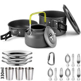 Juego de utensilios de cocina para acampar: juego de vajilla y utensilios de cocina para exteriores antiadherentes con tetera