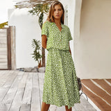 Women’s Vintage Floral Print Boho Dress – Casual Short Sleeve Mid-Calf Shirt Dress