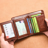 RFID Men’s Leather Trifold Wallet – Vintage Short Multi-Function Card Holder with ID Slot and Cash Compartments