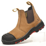 Men’s Slip-On Leather Work Boots – Waterproof Safety Ankle Boots with Steel Toe