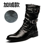 Men’s Mid-Calf Chelsea Riding Boots with Button Detail – Stylish Punk Leather Boots for Winter