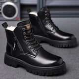 Men’s Winter Motorcycle Boots – Waterproof Split Leather Ankle Boots for Comfort & Style