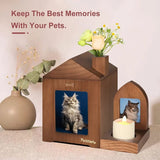 Wooden Pet Memorial Urn with Photo Frame - Cremation Keepsake Box for Dogs & Cats