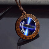 Vintage Wooden Round Pendant Necklace – Adjustable Rope Chain for Men & Women