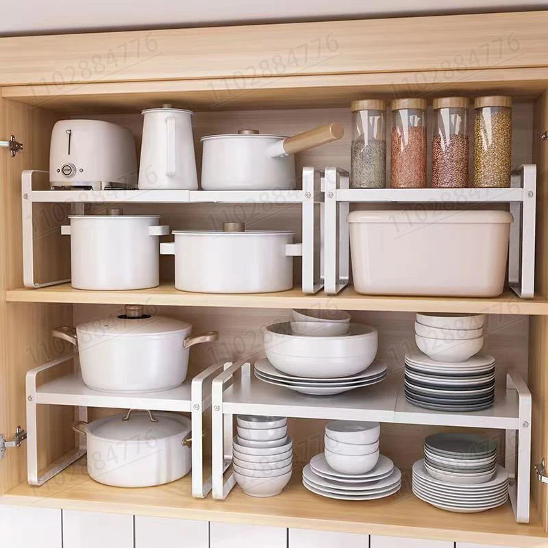 Estante de almacenamiento ajustable para encimera de cocina: organizador telescópico de múltiples capas para utensilios y especias