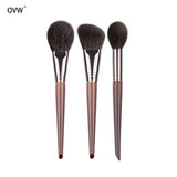 Professional 3-Piece Makeup Brush Set - Soft Goat Hair Blush, Contour & Highlighter Brushes