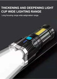 Rechargeable LED Flashlight with 4 Modes & COB Side Light – High-Power Waterproof Torch for Outdoor Use