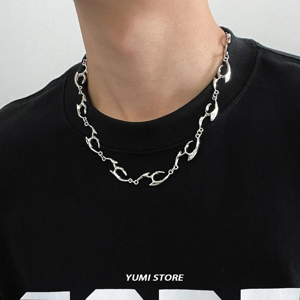 🔥 Collar de acero de titanio irregular de nueva tendencia: cadena de lujo de estilo hip hop para hombres y mujeres 🔥