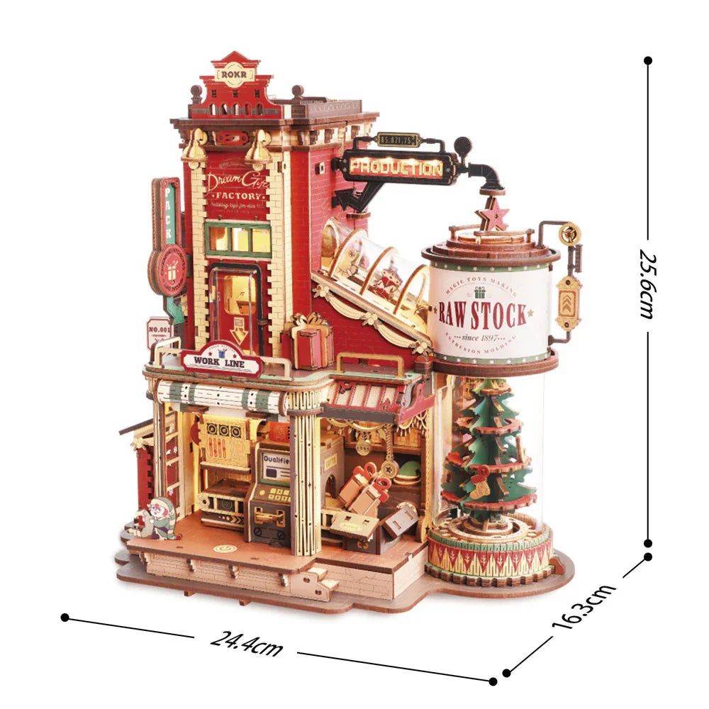Christmas Dream Gift Factory 3D Wooden Music Box - DIY Puzzle Kit for Adults & Teens