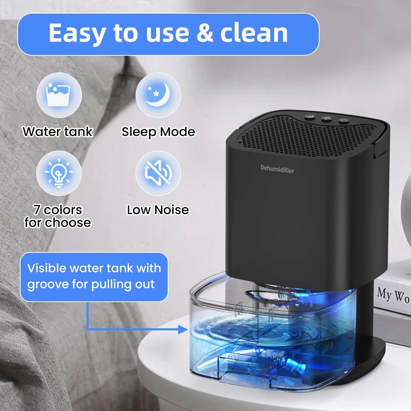 Compact Thermoelectric Dehumidifier for Small Rooms – Quiet Moisture Remover with Auto Shut-Off & Removable Tank