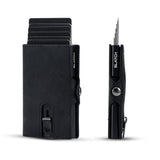 Slim RFID Leather Wallet – Minimalist Pop-Up Card Holder with Coin Pocket & Secure Button Closure