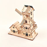 Wooden 3D Solar Windmill Puzzle Kit – Eco-Friendly DIY Construction Toy for Teens & Adults