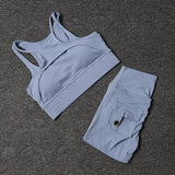 Women's High-Waist Yoga Shorts Set with Sports Bra and Pocket