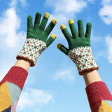Floral Knit Touchscreen Gloves – Vintage Style Winter Gloves for Women with Windproof Warmth