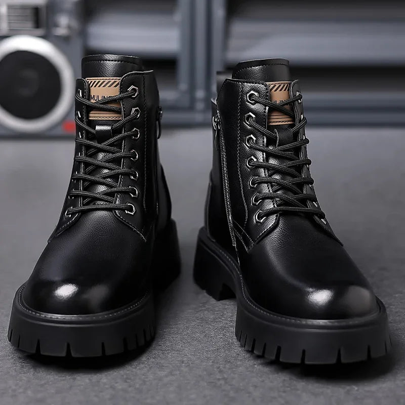 Men’s Winter Motorcycle Boots – Waterproof Split Leather Ankle Boots for Comfort & Style