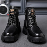 Men’s Winter Motorcycle Boots – Waterproof Split Leather Ankle Boots for Comfort & Style