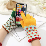 Floral Knit Touchscreen Gloves – Vintage Style Winter Gloves for Women with Windproof Warmth