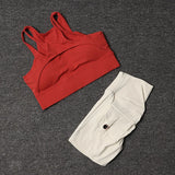Women's High-Waist Yoga Shorts Set with Sports Bra and Pocket