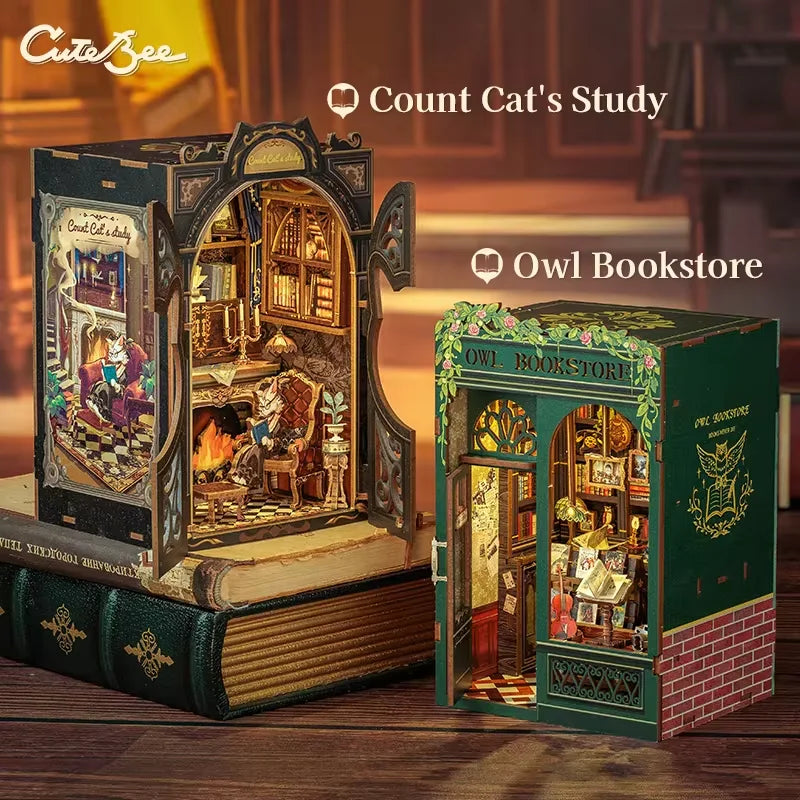 DIY Wooden Book Nook Kit – Miniature Dollhouse for Adults & Teens