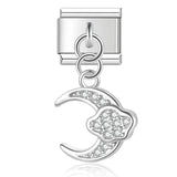 Moon Charm Stainless Steel Bracelet Link with CZ Accents