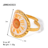 18K Gold Plated Polygonal Dry Flower Ring – Minimalist & Waterproof Statement Jewelry