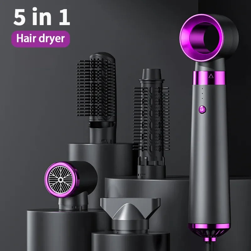 5-in-1 Multifunction Hair Dryer & Styler – Hot Air Comb, Curling Rod & Straightening Brush with Anion Technology