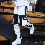 Men’s Hip Hop Pencil Pants with Patchwork Design – Mid Waist, Elastic Waistband, Cotton, Full-Length Casual Pants