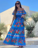 Women’s One-Shoulder Floral Print Swing Dress – Retro Summer A-Line Casual Dress