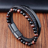 Men’s Leather Magnetic Clasp Bracelet – Trendy Rope Chain Charm Accessory