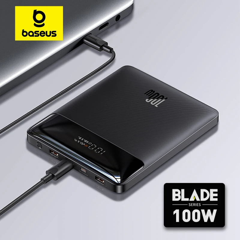 Baseus - Banco de energía portátil de 100 W, 20 000 mAh, tipo C, PD, carga rápida, cargador de batería externo para portátil con cable de 100 W