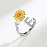 Sunflower Spinner Ring - Stainless Steel Initial Letter Anxiety Relief Jewelry for Women