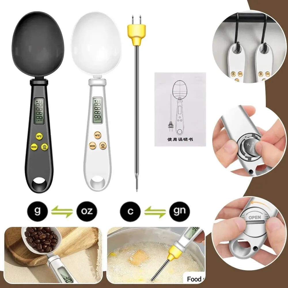 Báscula de cocina digital 2 en 1: cuchara medidora LCD y termómetro para alimentos