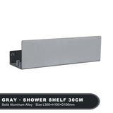 Estante organizador de baño negro con ganchos, estantes de aluminio para decoración de cocina, estante de almacenamiento para ducha de pared