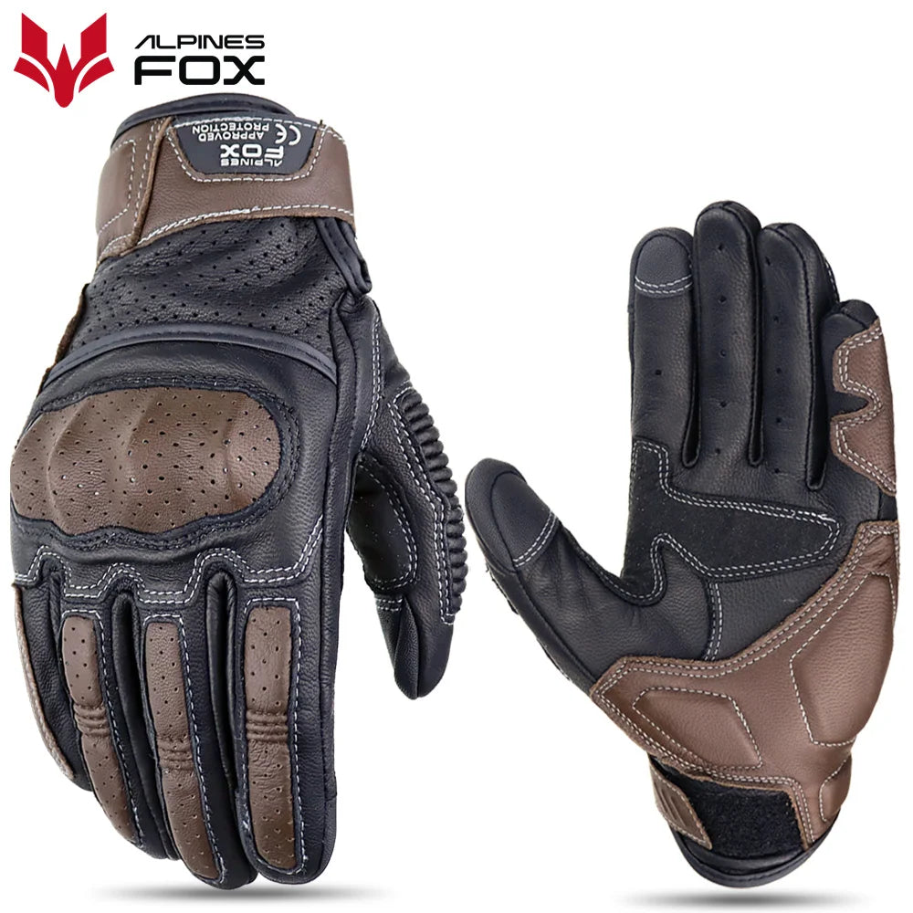 Vintage Leather Motorcycle Gloves – CE Certified with Touchscreen & Knuckle Protection
