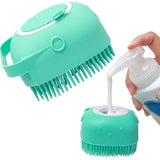 Pet Shampoo Brush with Massage Bristles - Silicone Bath Scrubber for Dogs & Cats