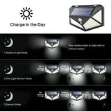 100 LED Solar Motion Sensor Outdoor Light – Waterproof, Dimmable, Wide Angle Security Lighting
